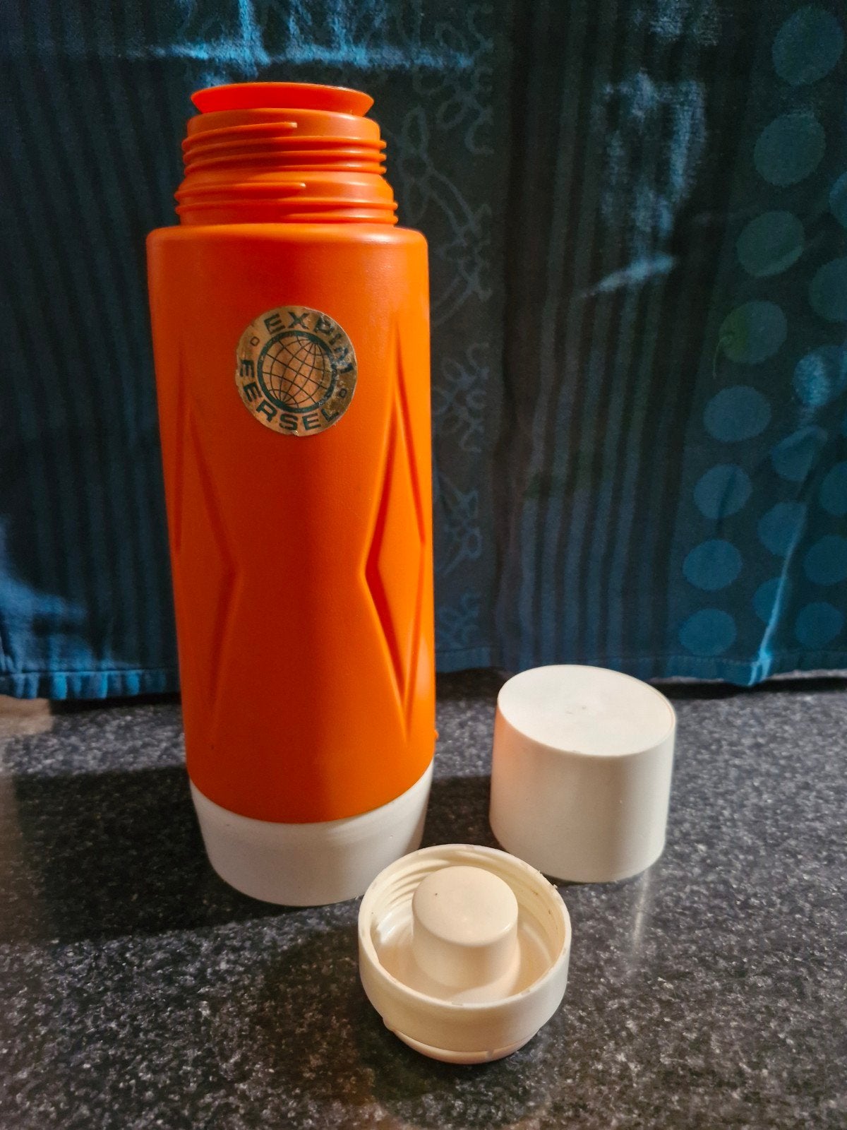 vintage retro thermosfles oranje, Caravans en Kamperen, Ophalen of Verzenden, Gebruikt