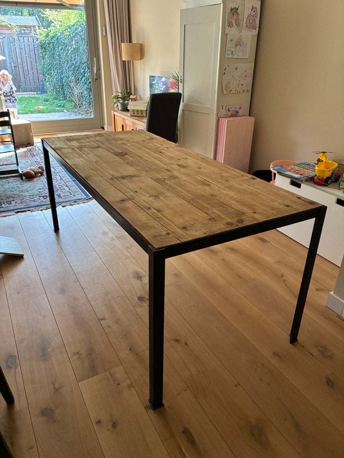 Industriële eettafel - Van Dijk en Ko (MOET WEG), Ophalen, 200 cm of meer, 50 tot 100 cm, Zo goed als nieuw