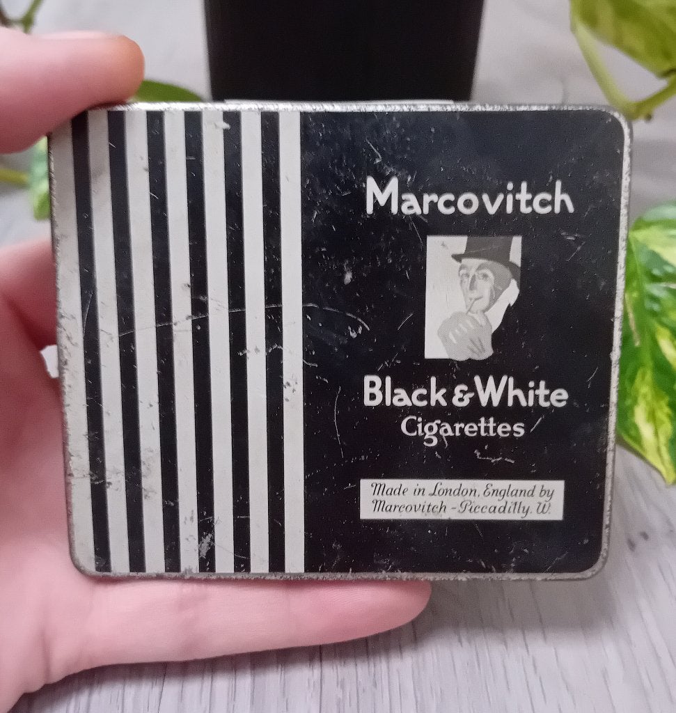 vintage marcovitch black-white cigarettes blik, leeg, Verzamelen, Blikken, Verzenden, Gebruikt, Overige