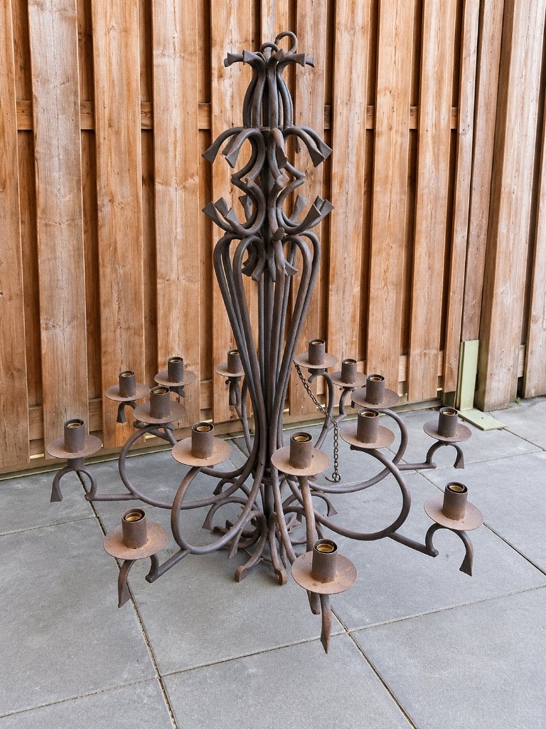 Rustieke hanglamp van smeedijzer – retro/landelijke stijl, Ophalen, E27 (groot), Zo goed als nieuw, Rustieke