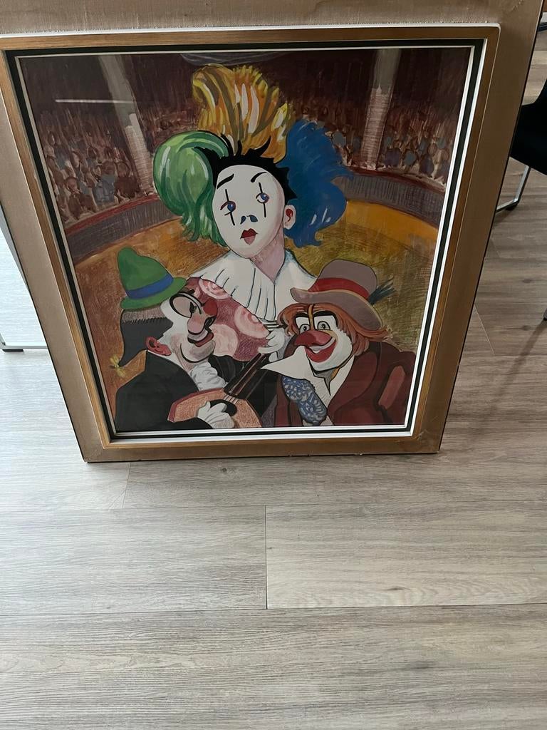 Schilderij met clowns - Circus tafereel, Ophalen of Verzenden