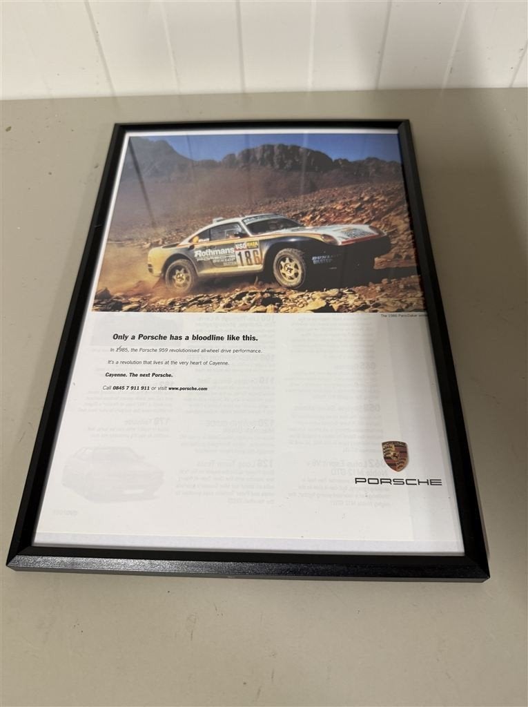 Porsche 959 Paris Dakar Rally Magazine Advert Poster Man Cav, Ophalen of Verzenden, Nieuw, Auto's