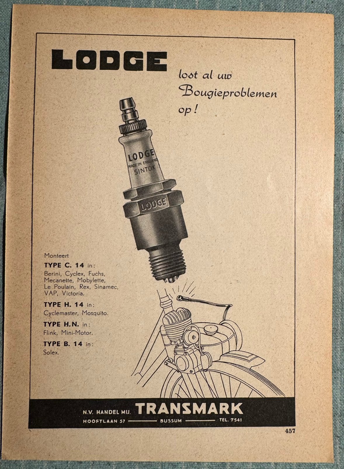 Advertentie 1951 Lodge bougies voor hulpmotor en fietsmotor, Verzenden, Zo goed als nieuw, Motoren