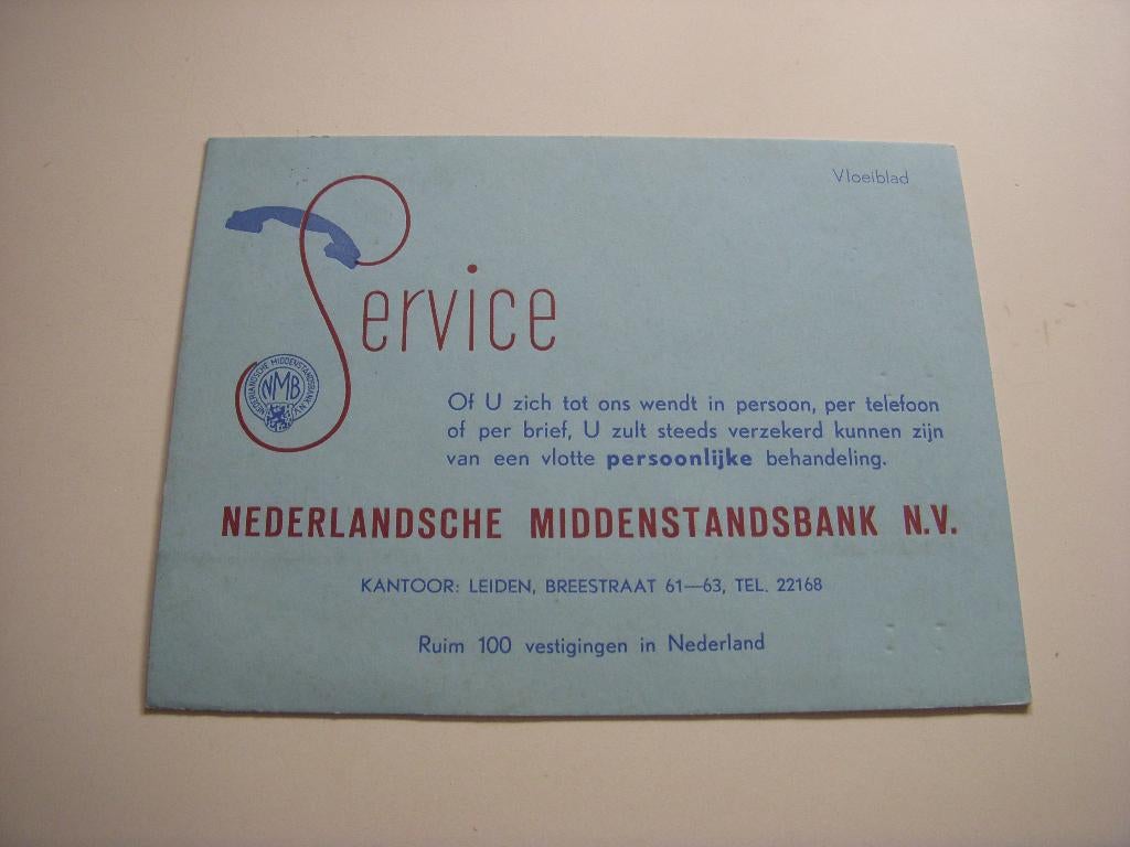 Mooi oud vloeiblad Nederlandsche Middenstandsbank jaren 50, Ophalen of Verzenden, Gebruikt, Gebruiksvoorwerp