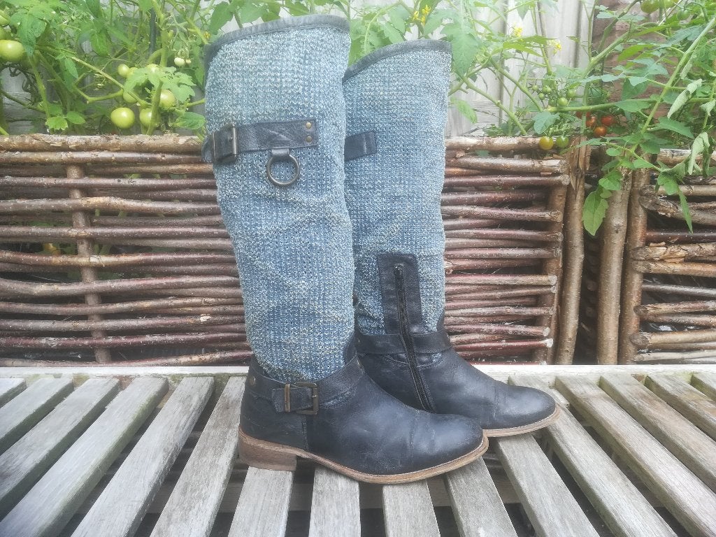 Via Vai Laarzen Leer Textiel Blauw maat 39, Via Vai, Hoge laarzen, Blauw, Ophalen of Verzenden