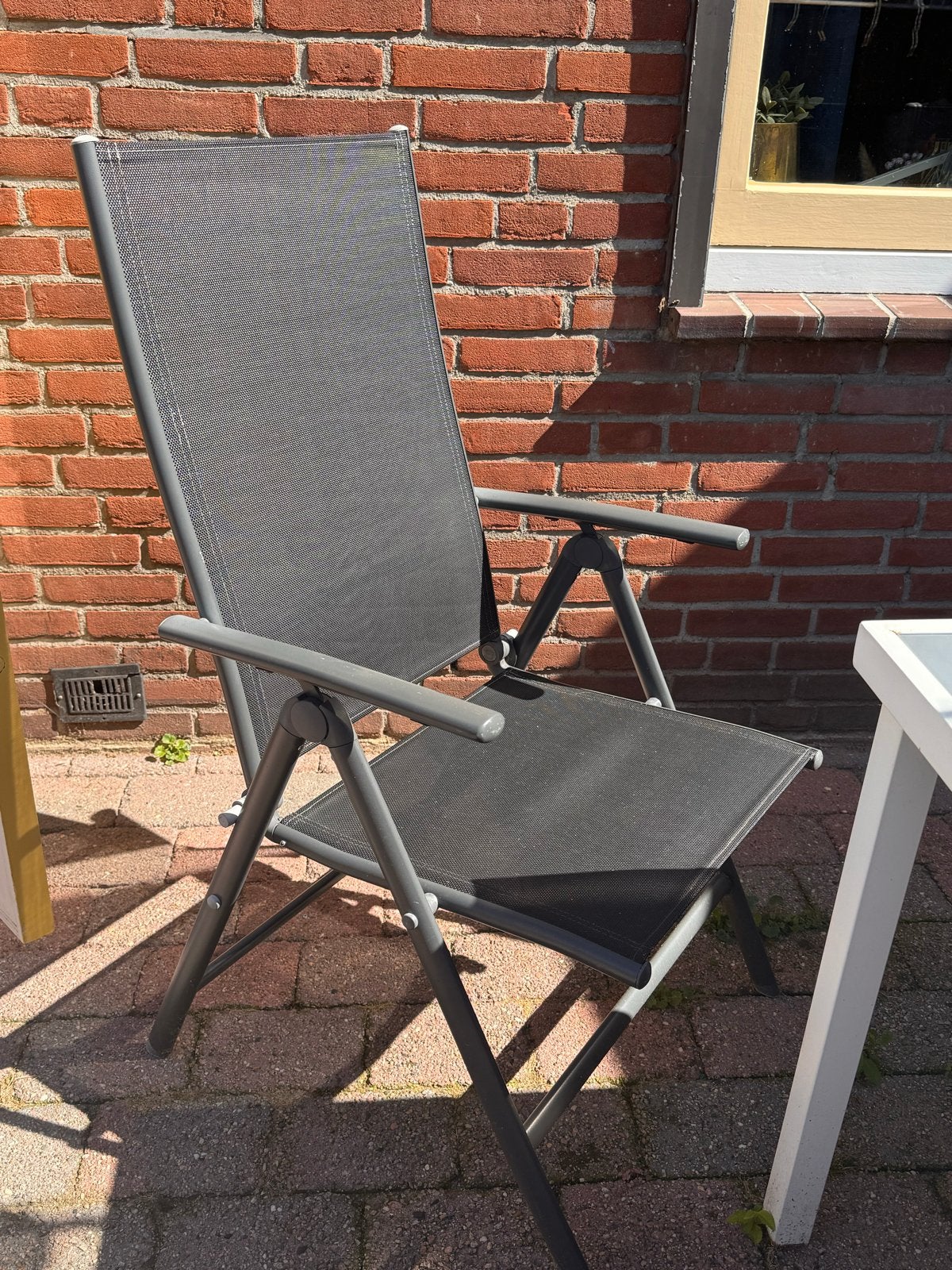4 mooie tuinstoelen, Tuin en Terras, Tuinstoelen, Ophalen, Gebruikt, Textileen, Verstelbaar
