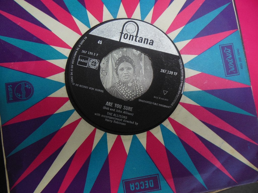 single the allisons are you sure 45rpm jukebox vinyl record, Gebruikt, 7 inch, Single, Ophalen of Verzenden