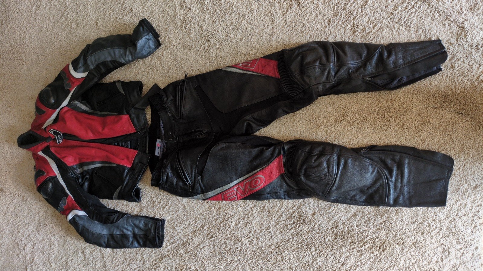 Leren Zomer Motorpak Rood/Zwart - 2-delig met rits, Ophalen, EVO, Tweedehands, Heren