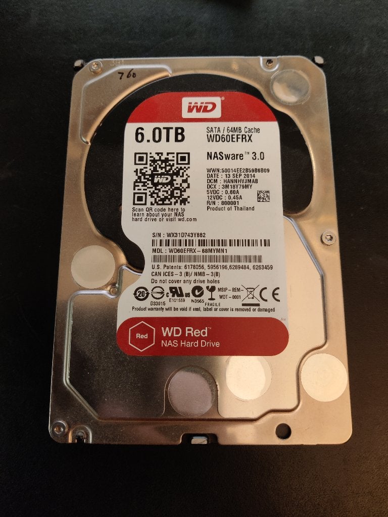 Western Digital RED - WD60EFRX - 6TB SATA [HDD-760] 5-8, Computers en Software, Harde schijven, Intern, 6tb, Western Digital RED