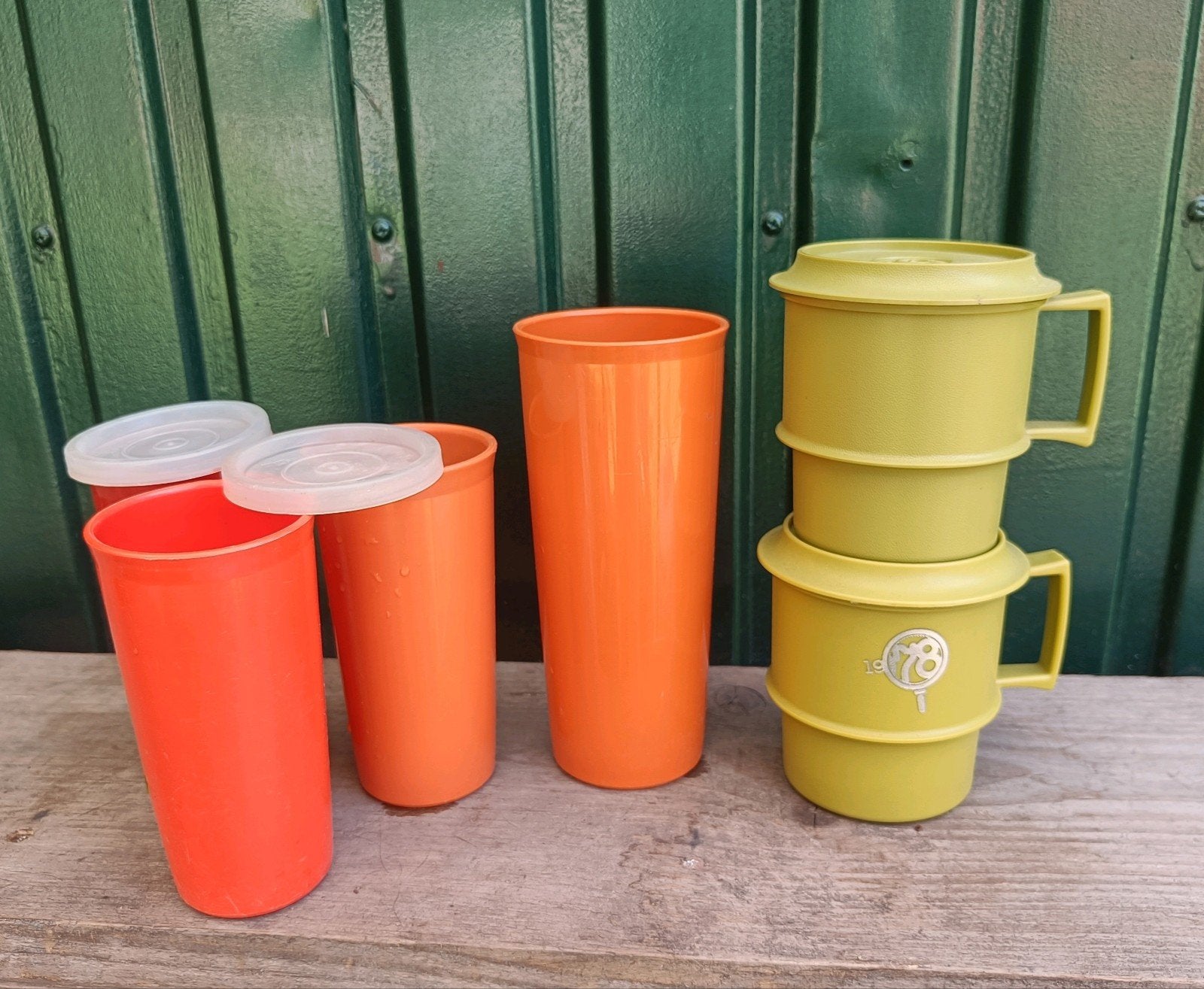 Vintage tupperware bekers, Ophalen of Verzenden, Gebruikt, Groen, Beker of Kan