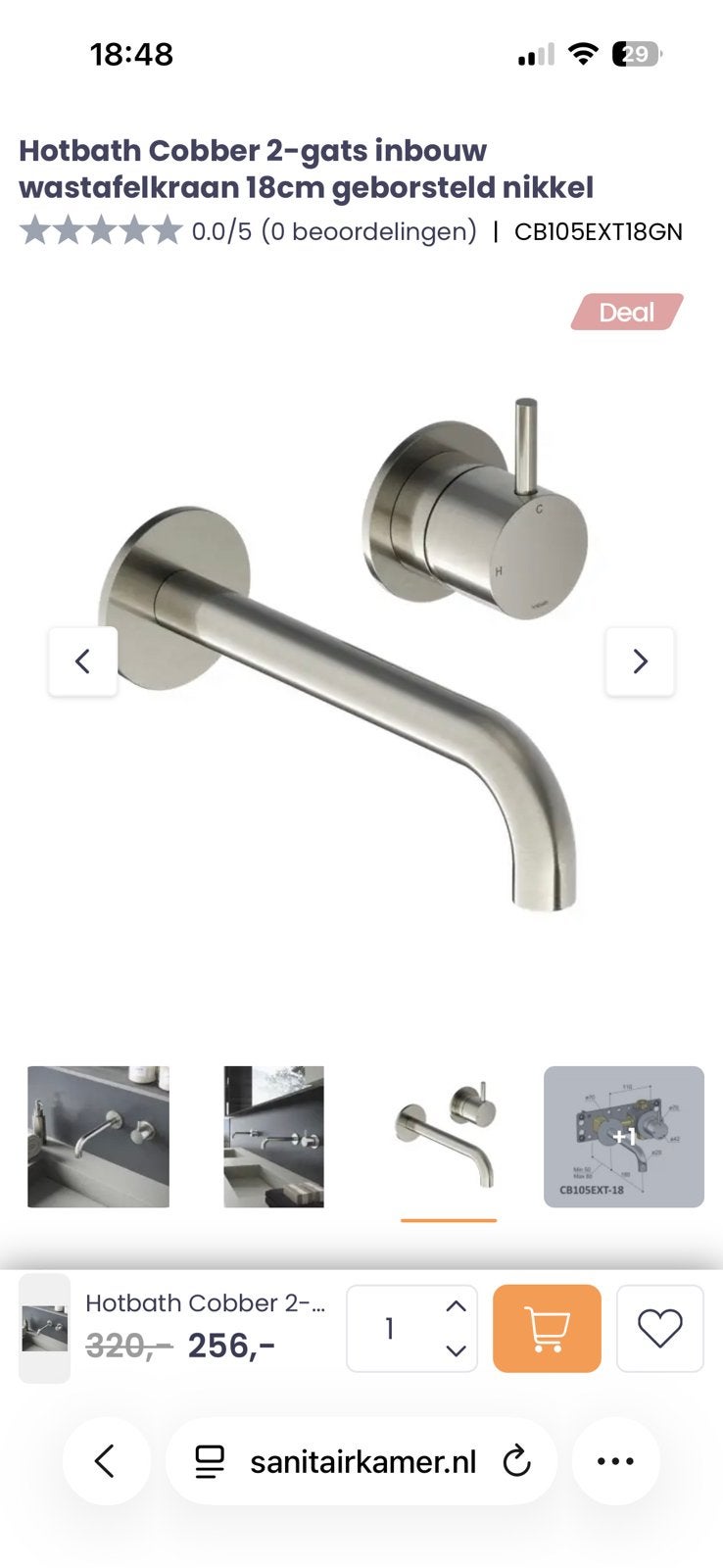 Hotbath badkamer wandkraan CB005EXT18/CB105EXT18GN, Doe-het-zelf en Verbouw, Sanitair, Ophalen of Verzenden, Nieuw, Rvs, Kraan