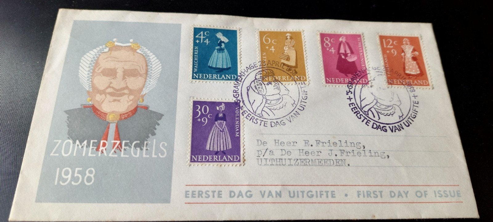 Eerste dagenvelope e34 zomerzegels 1958, Postzegels en Munten, Ophalen, Beschreven, Nederland