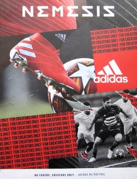 4 vintage reclames sportschoenen 81-19 Messi Adidas Puma, Ophalen of Verzenden, Gebruikt