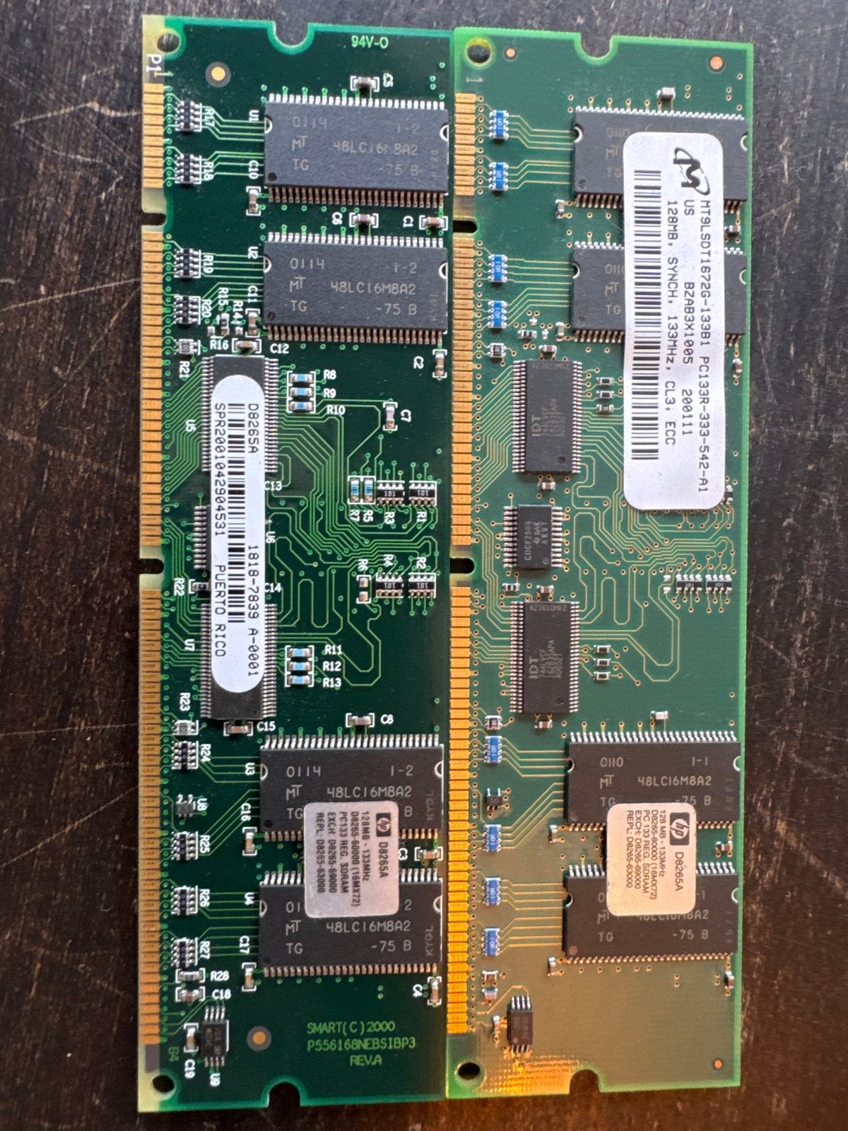 Oude PC133 SDRAM Geheugenmodules (2x 128MB), Overige soorten, Ophalen of Verzenden, Desktop, Gebruikt