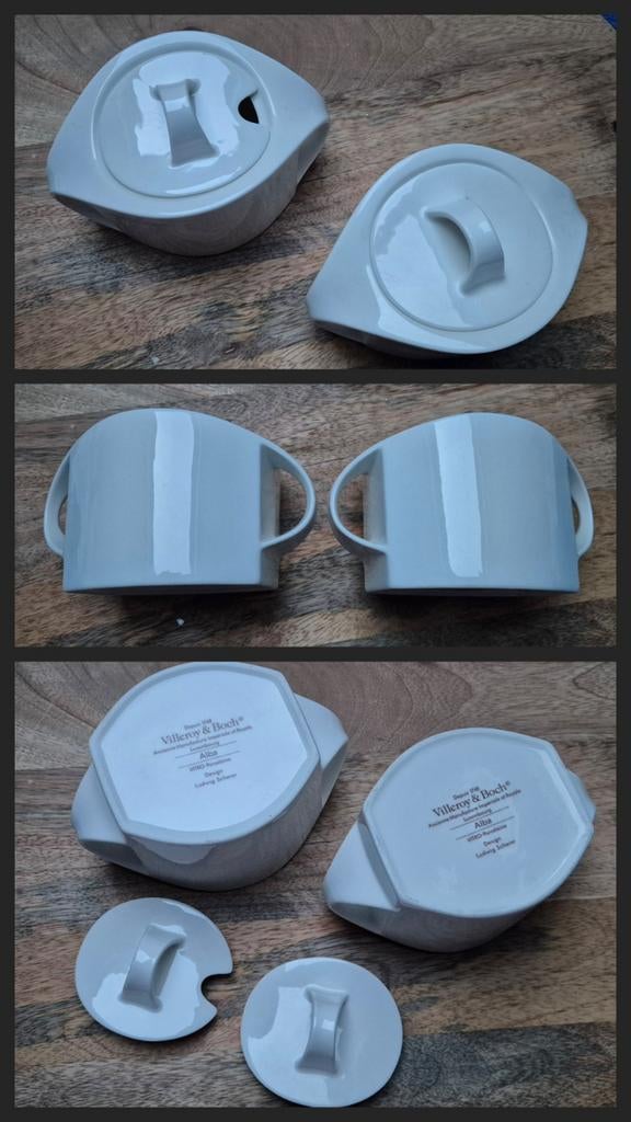 2x Villeroy & Boch Alba suikerpotje met deksel, Gebruikt, Overige typen, Ophalen of Verzenden, Effen