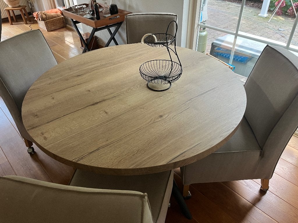 Eethoek, ronde tafel, 130 diam., Huis en Inrichting, Tafels | Eettafels, Kunststof, Gebruikt, Rond, Vier personen