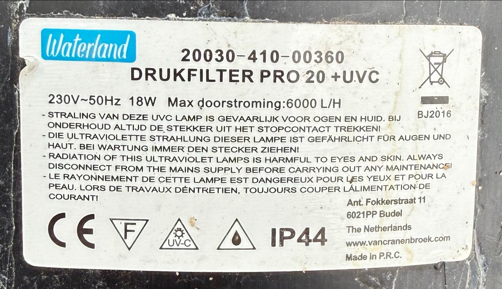 Waterland Drukfilter Pro 20+UVC Vijverfilter, Ophalen, Gebruikt, Vijverfilter