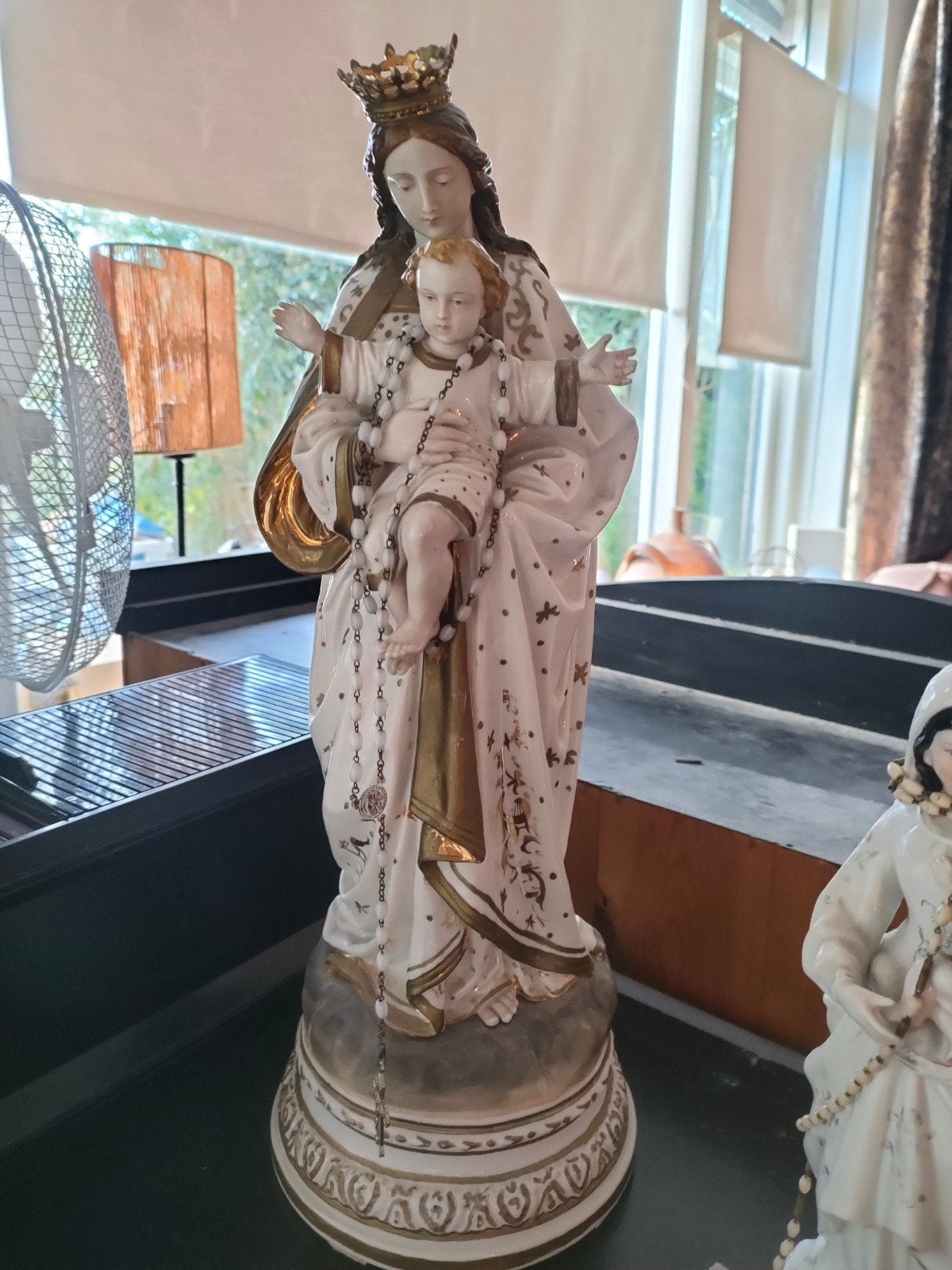 Antiek Mariabeeld met Kind en Rozenkrans - 45 cm, Antiek en Kunst, Ophalen