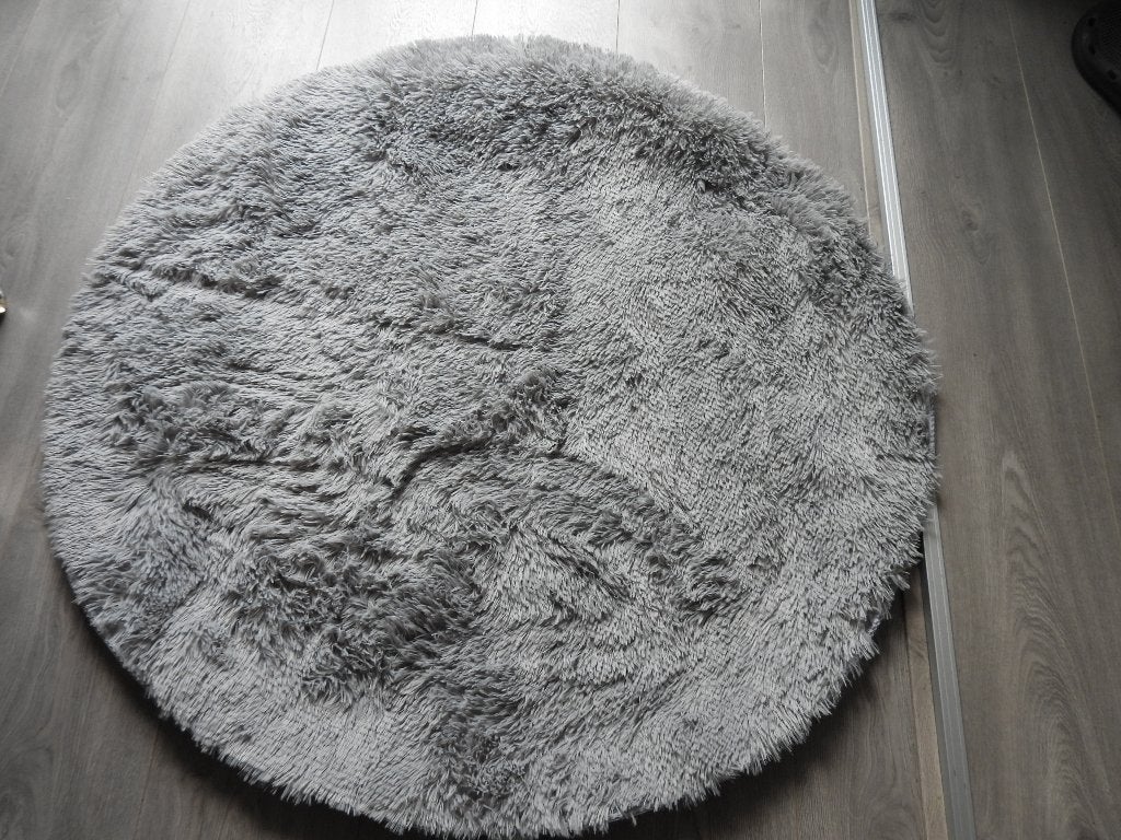 Nieuw rond fluffy vloerkleed - Grijs  120 cm doorsnee, Huis en Inrichting, Ophalen, Rond, Nieuw, Modern, Fluffy