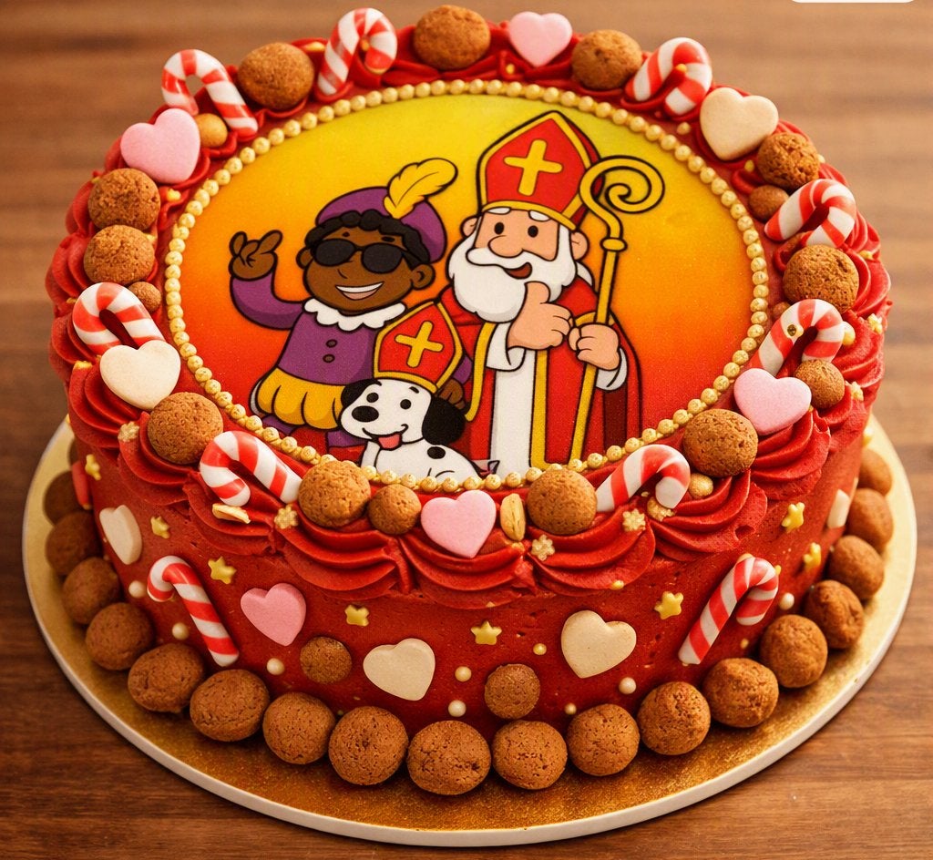 lf1048 icing frosting sint en piet 19cm eetbare taart print, Ophalen of Verzenden, Nieuw, Taarten, Versiering