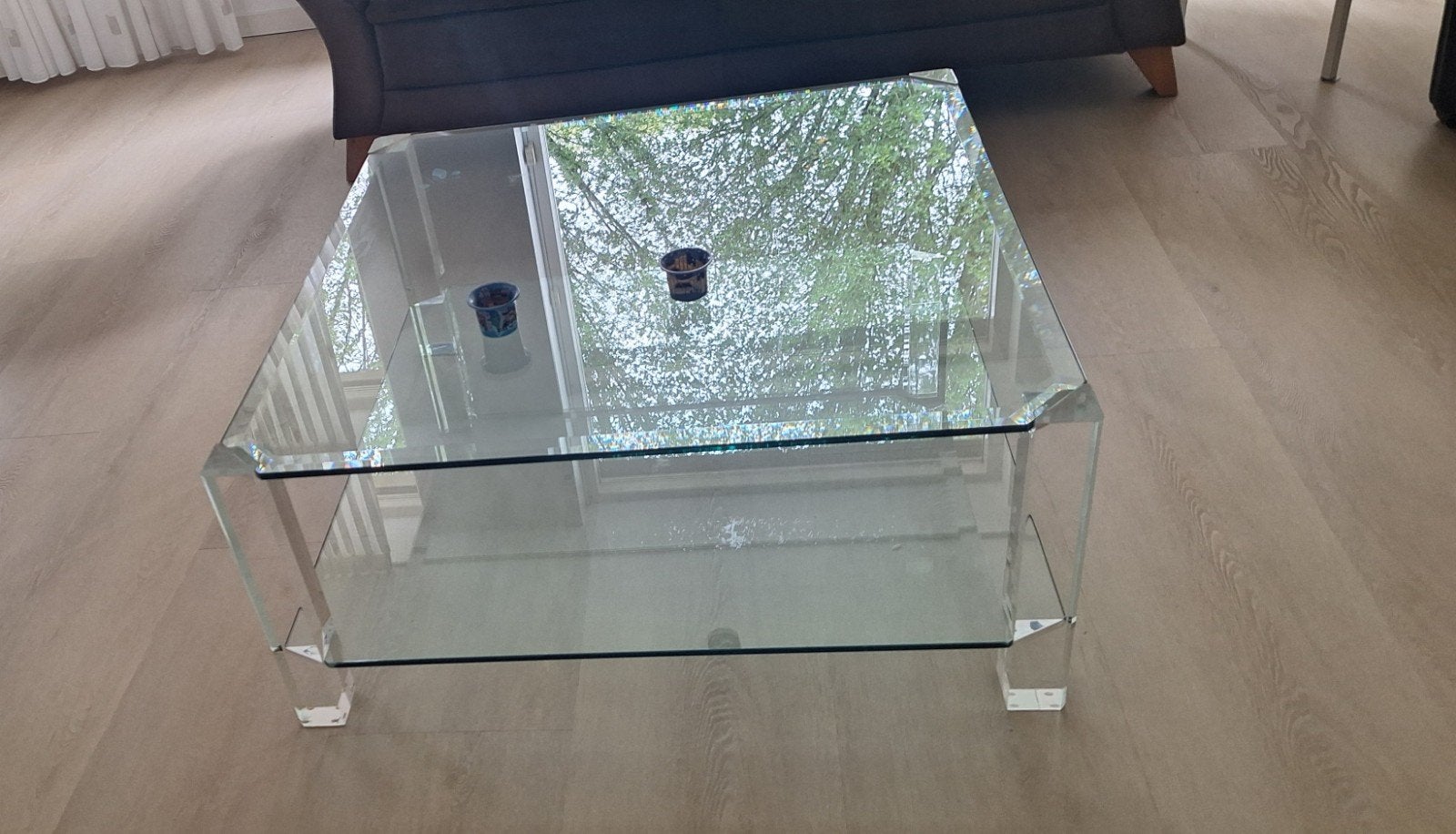 Dubbele glazen tafel, Huis en Inrichting, Tafels | Salontafels, Ophalen, 100 tot 150 cm, 50 tot 100 cm, Rechthoekig
