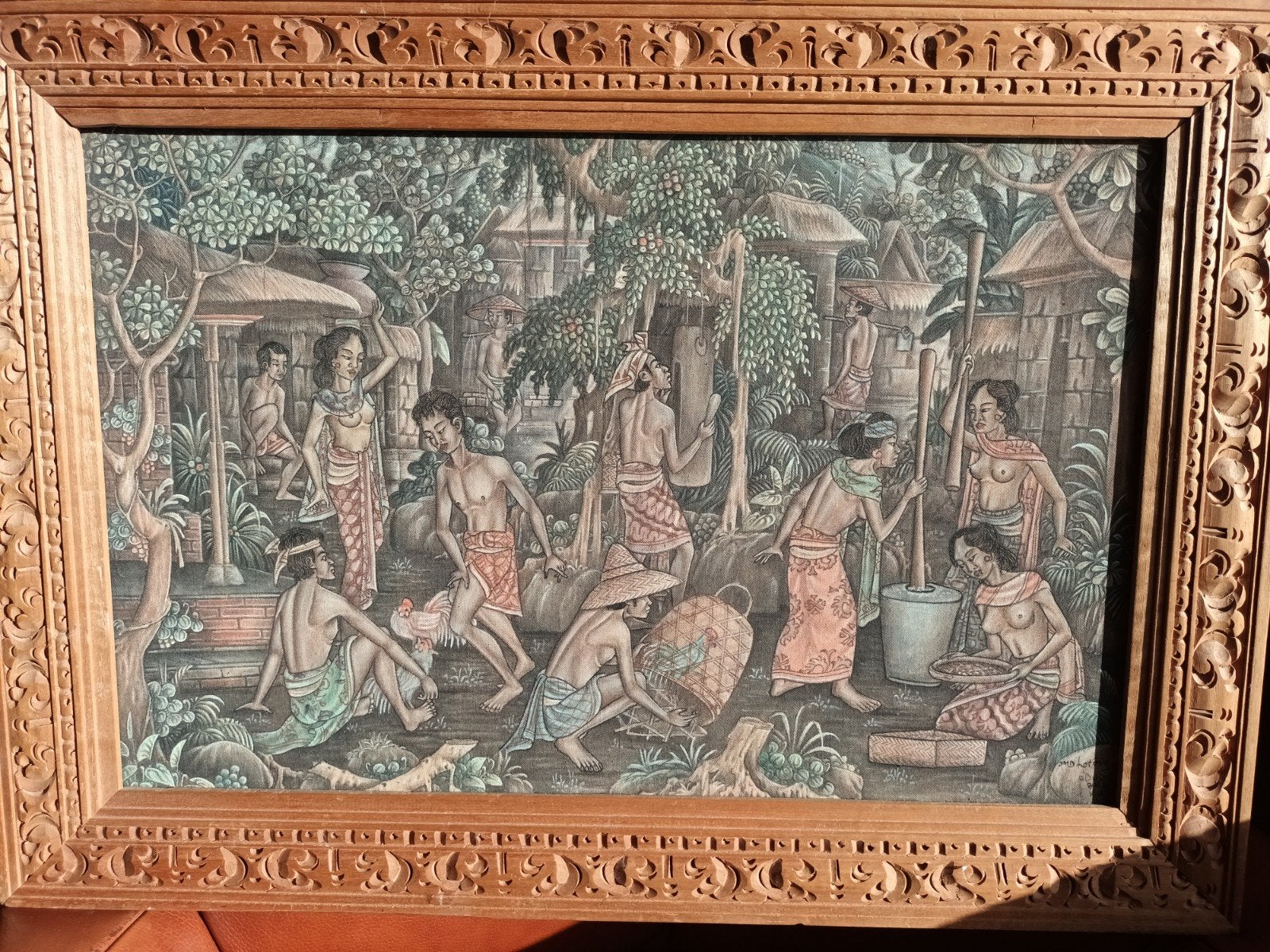 Bali, Indonesië, olieverf op doek, markt tafereel, gesign., Ophalen of Verzenden