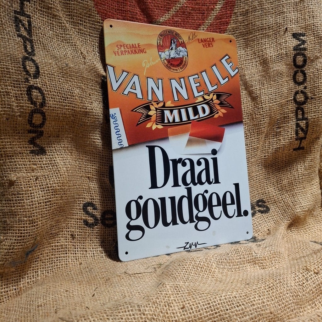 Van Nelle Goudgeel - Metalen wandbord, Metaal, 30 cm, 20 cm, Meerkleurig