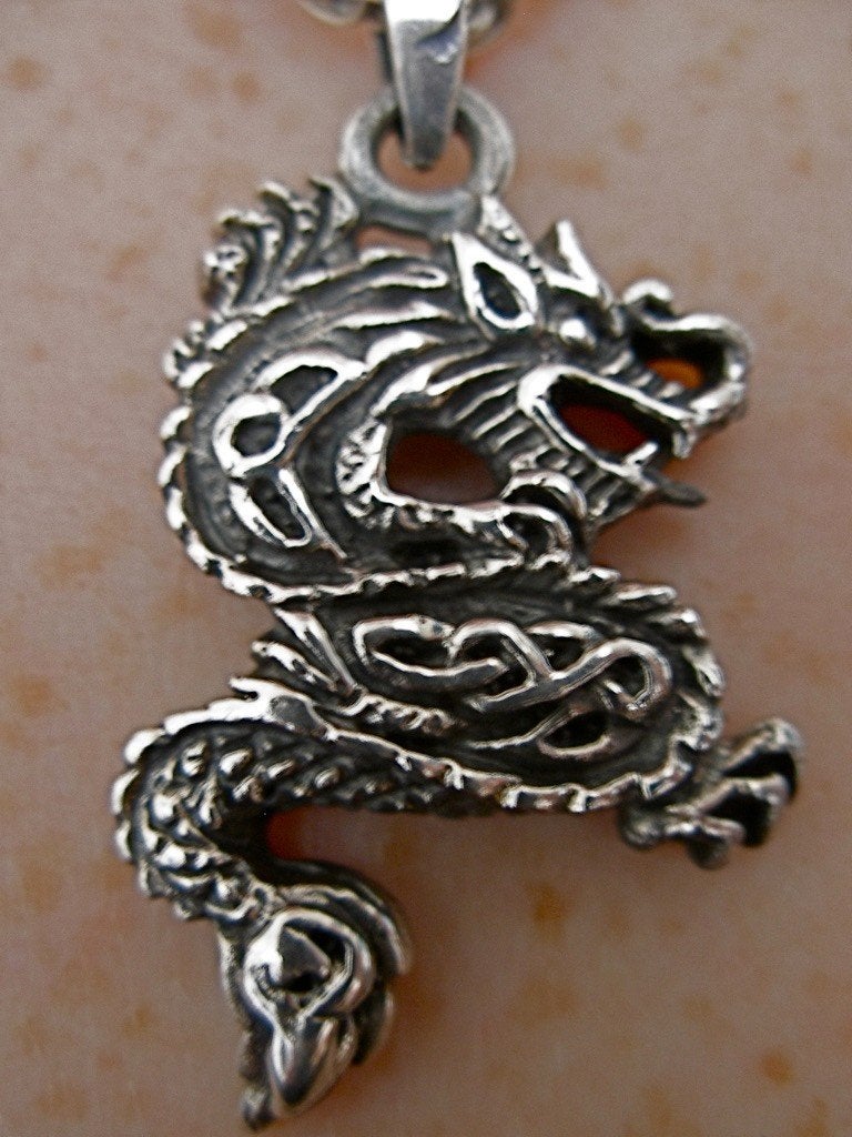 Zilveren 925 zilver kettinghanger draak keltische versiering, Verzenden, Nieuw, Zilver, Dier