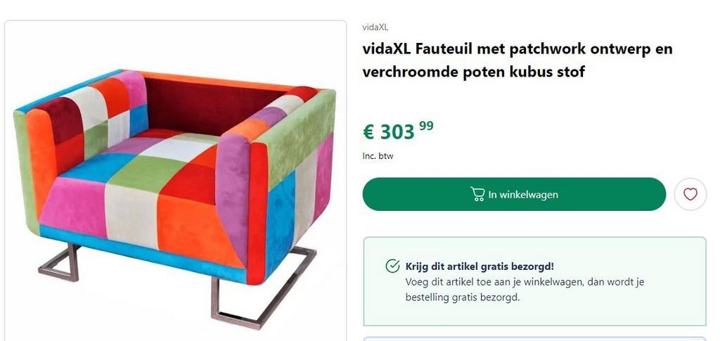 vidaXL kinder stoel Fauteuil Patchwork Chroom Poten, Huis en Inrichting, Fauteuils, 75 tot 100 cm, Ophalen of Verzenden, Zo goed als nieuw