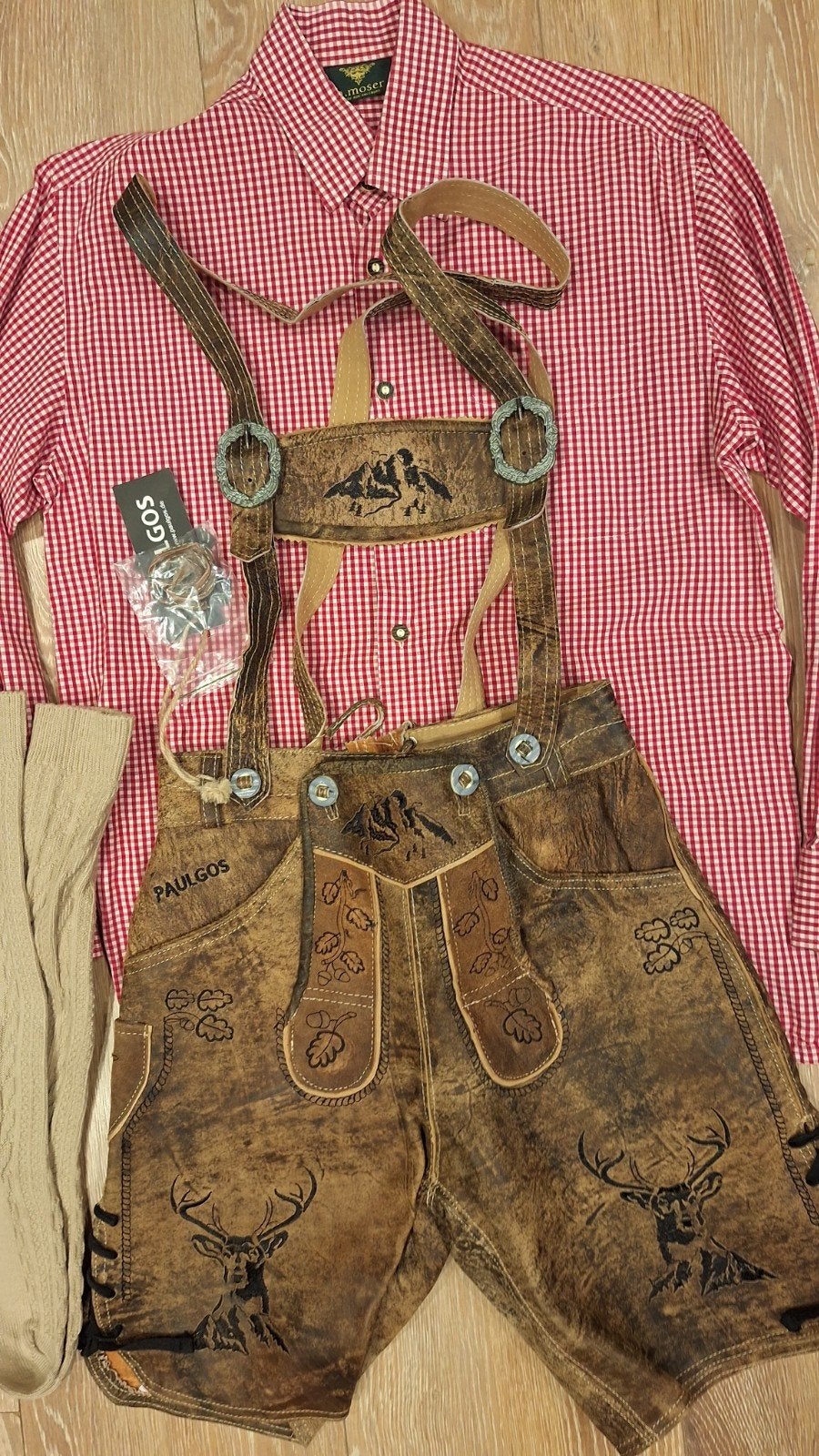 Lederhose 44 overhemd kousen oktoberfeest Tiroler, Ophalen, Zo goed als nieuw, Maat 46 (S) of kleiner