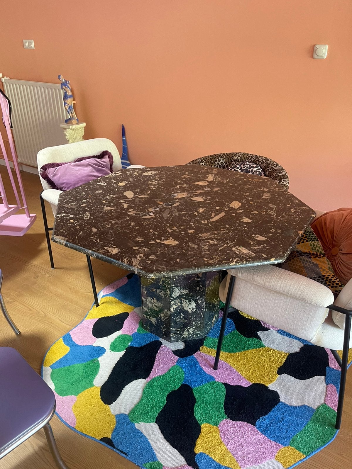 Zwarte marmeren massieve eettafel, Ophalen, Gebruikt, 50 tot 100 cm, 100 tot 150 cm