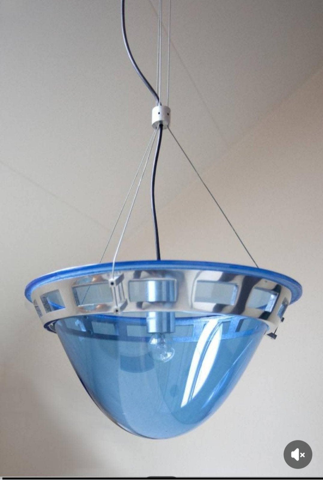 Vintage blauwe hanglamp - Jaren '70 design, Ophalen, Geen, Glas, Geen