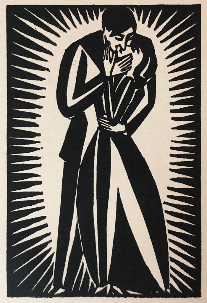 Frans Masereel (1889-1972) Houtsnede 'De kus' ~1926, Ophalen of Verzenden