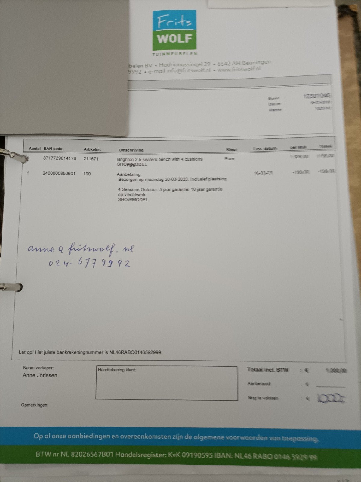 Tuinbank met het sterke Rotan bruin van specialistFrits Wolf, Tuin en Terras, Ophalen, Zo goed als nieuw, Rotan