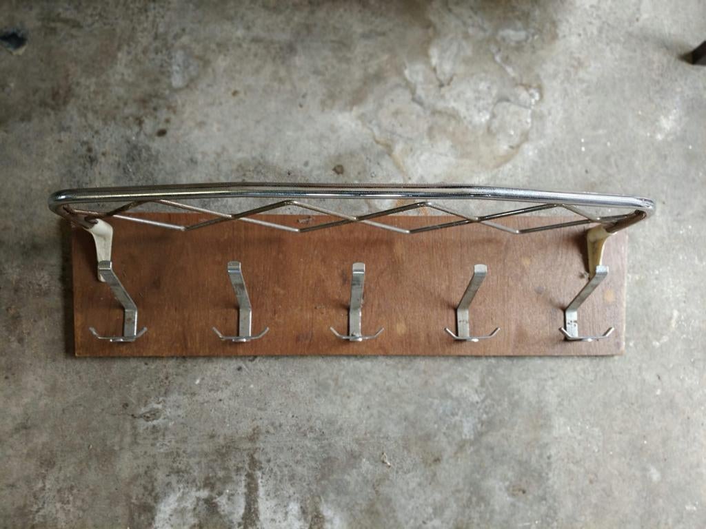Vintage wandkapstok jaren 60/70 fineer hout met chroom, Huis en Inrichting, Woonaccessoires | Kapstokken, Gebruikt, Minder dan 100 cm