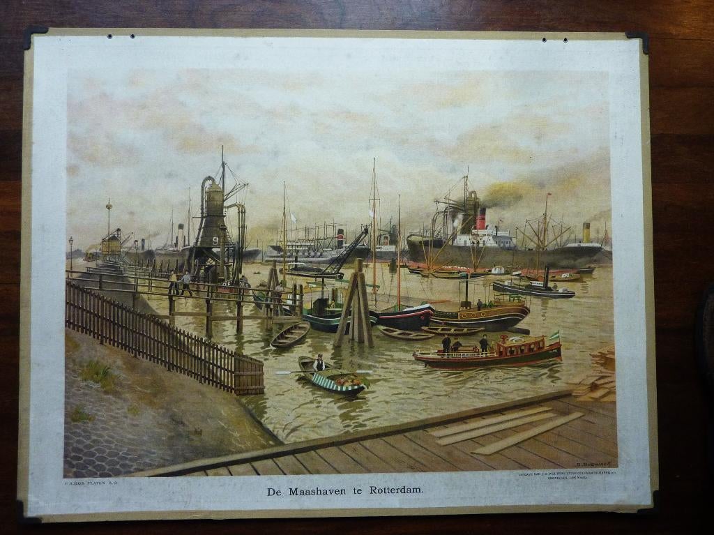 Oude schoolplaat met de haven van Rotterdam Maashaven, Ophalen of Verzenden, Stad- en Dorpsgezichten