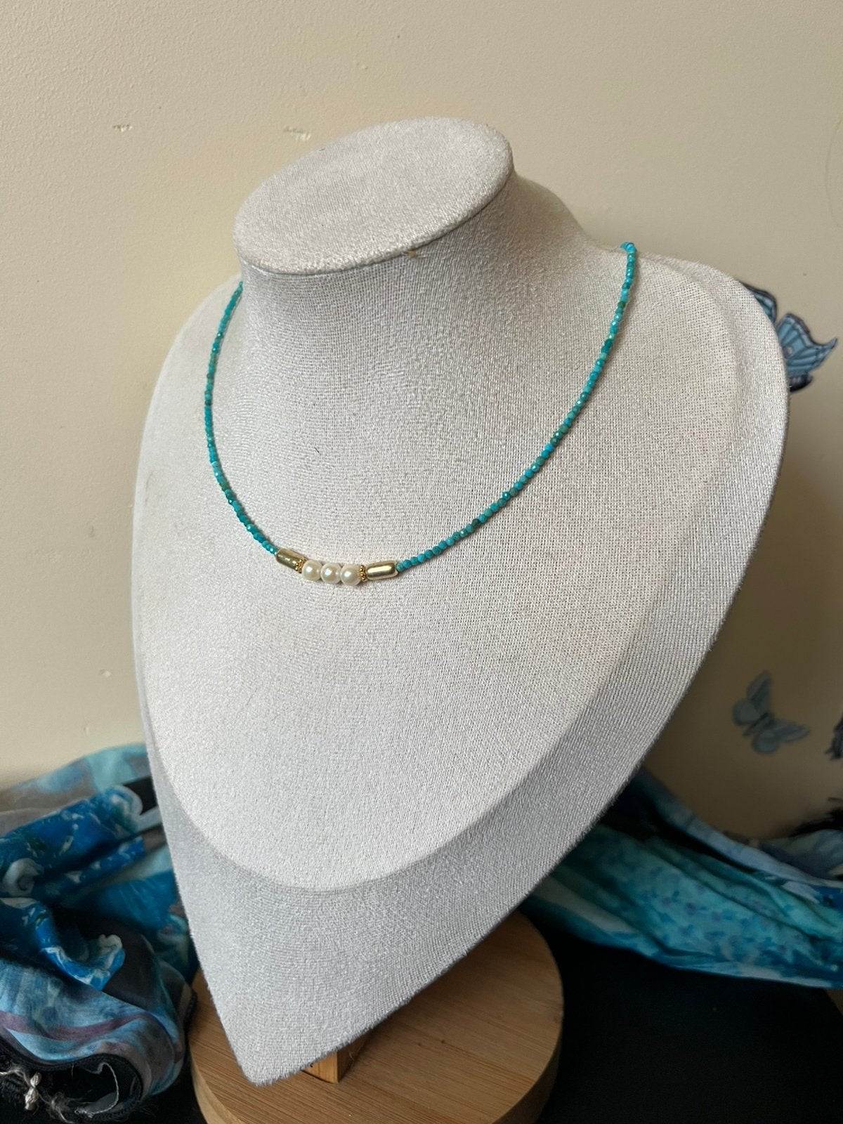 Turkoois turquoise AKOYA zoutwater parel zeldzaam uniek, Blauw, Nieuw, Ophalen of Verzenden, Verstelbaar
