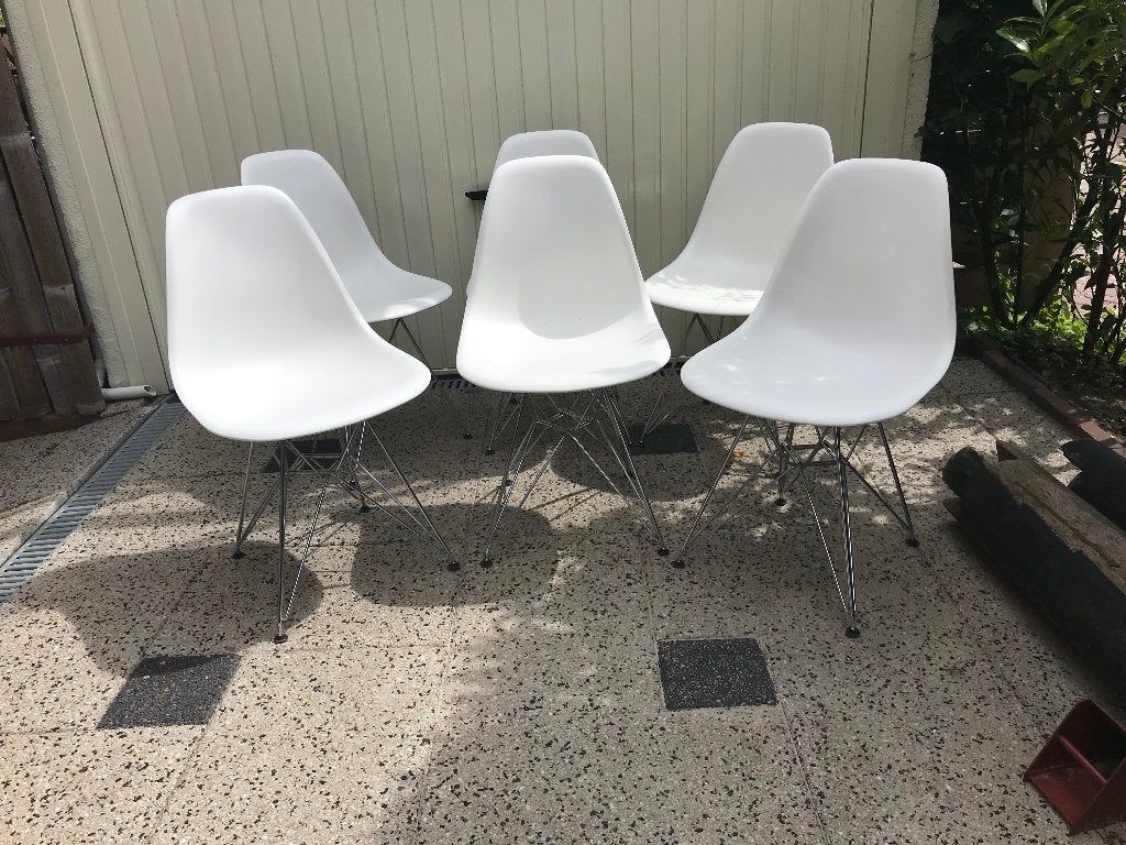 6 Vitra DSR Eames plastic chair design stoel wit, Ophalen, Gebruikt, Wit, Nvt