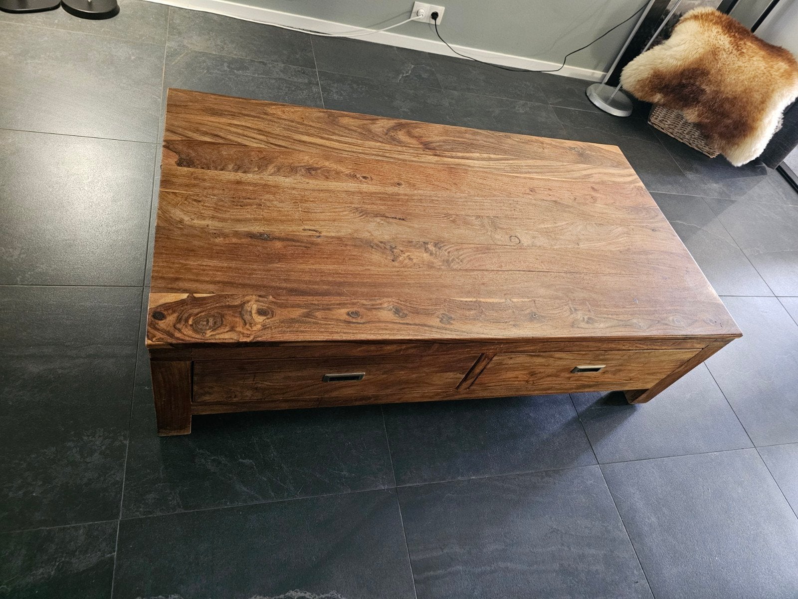 Henders & Hazel salontafel acaciahout met lades, Ophalen, Gebruikt, 100 tot 150 cm, Landelijke, moderne stijl