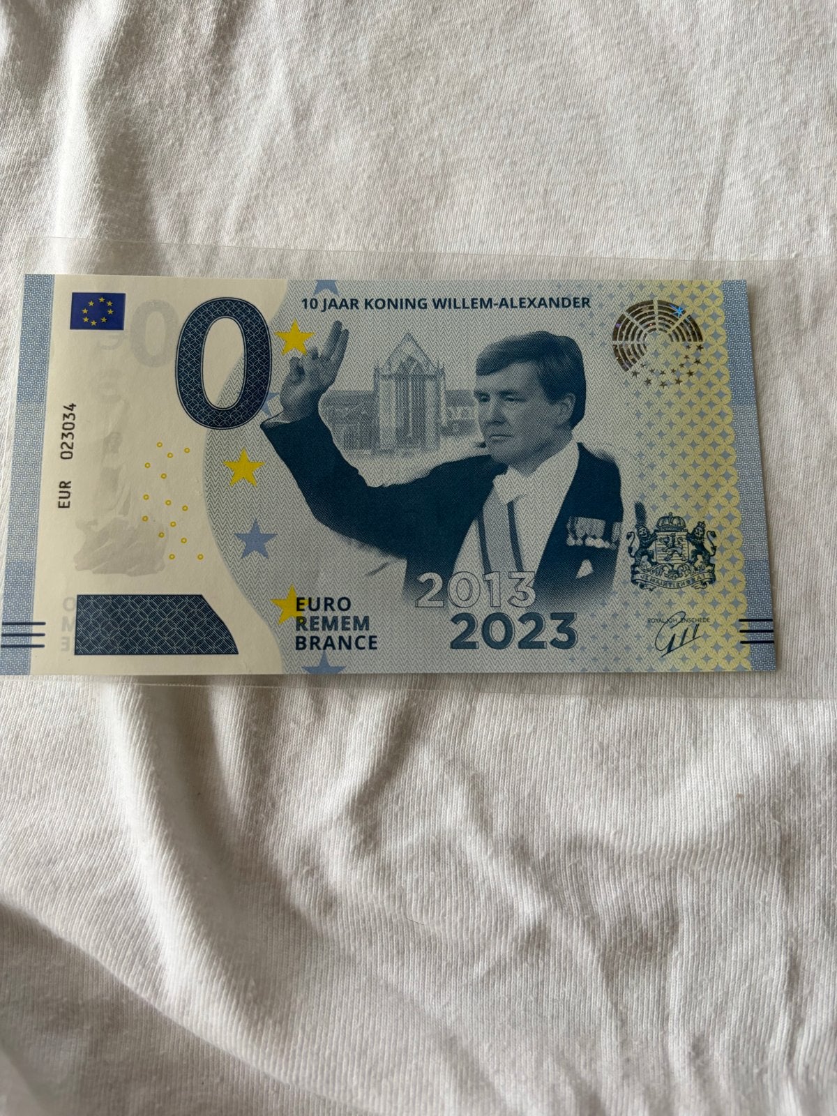 0 Euro biljet 10 jaar Koning Willem-Alexander, Postzegels en Munten, Verzenden, Overige landen, 5 euro, Los biljet