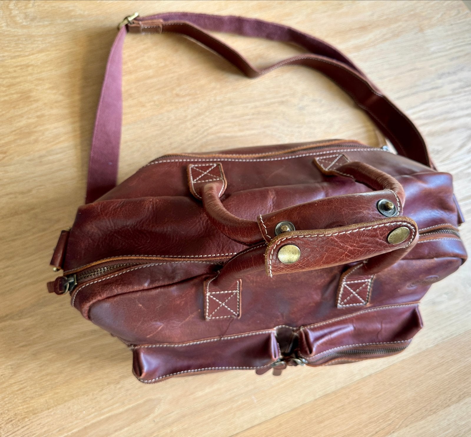 MicMac Leren Tas - Cognac Bruin, Laptopvak, Schoudertas, Ophalen of Verzenden, Gebruikt, Bruin