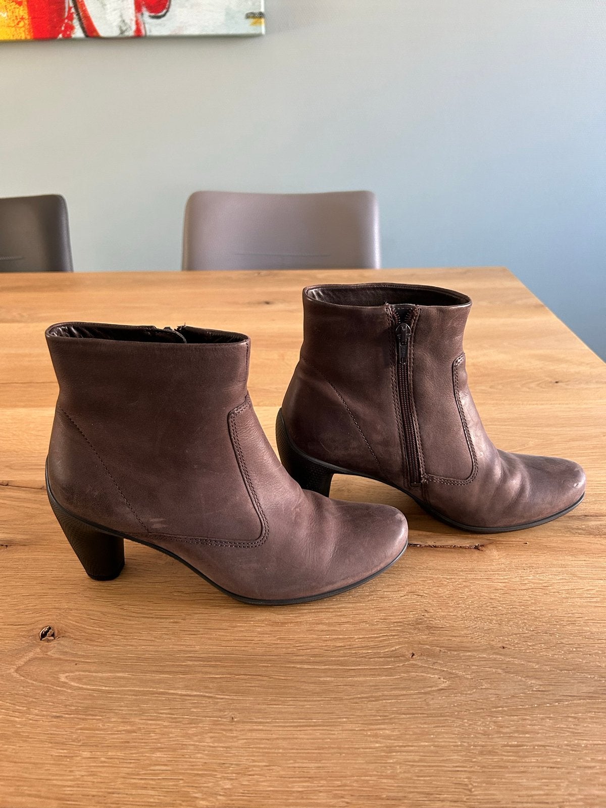 ECCO Bruine Leren Enkellaarzen Maat 38, Kleding | Dames, Ophalen of Verzenden, Zo goed als nieuw, Bruin, Lage of Enkellaarzen