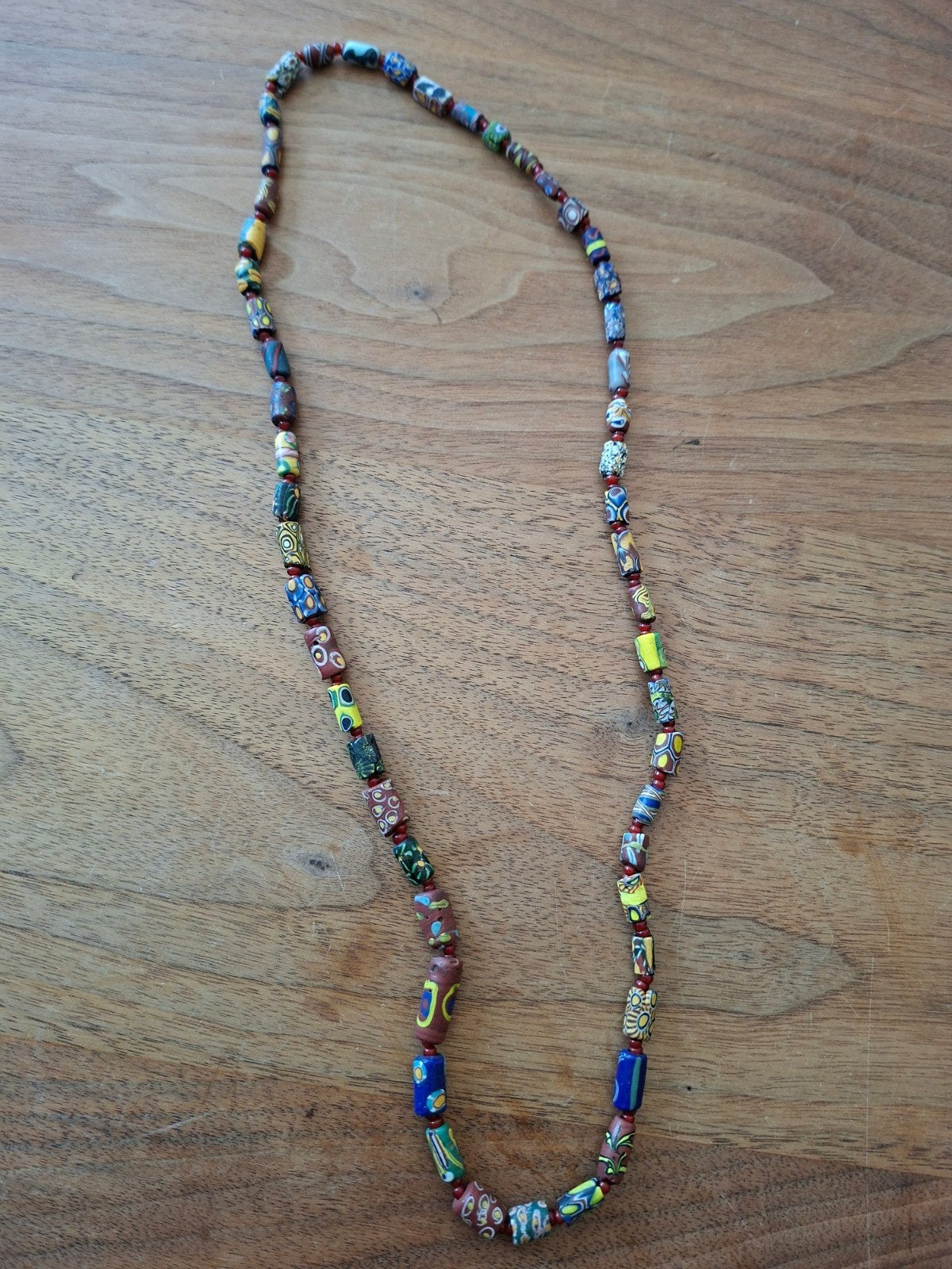 Antieke Afrikaanse Chevron Glas Kralen Ketting - Venetië, Antiek en Kunst, Ophalen of Verzenden