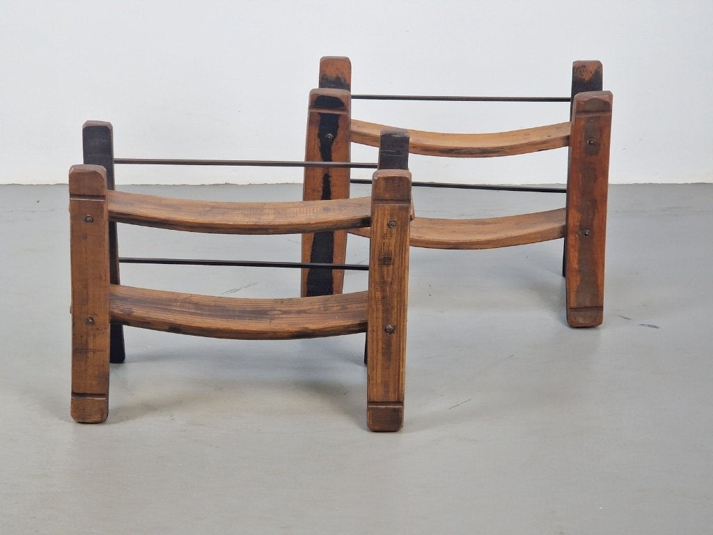 2x Vintage Eiken brutalist houten wijnrek japandi 1960, 50 – 75, Gebruikt, 5 tot 15 flessen, Ophalen of Verzenden