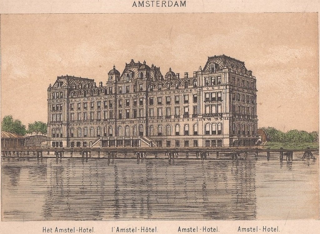 AMSTEL HOTEL - Amstel Rivier. Uitg. J.F. Haeseker 1883., Antiek en Kunst, 1800 - 1899, Stadsgezicht, Ophalen of Verzenden, 14 cm