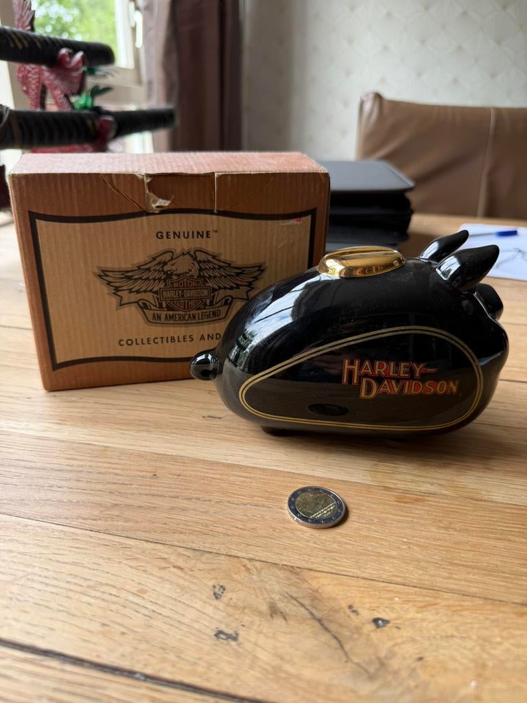 Vintage Harley Davidson Spaarvarken - Goud - ORIGINELE DOOS, Verzamelen, Spaarpotten, Ophalen of Verzenden, Gebruikt