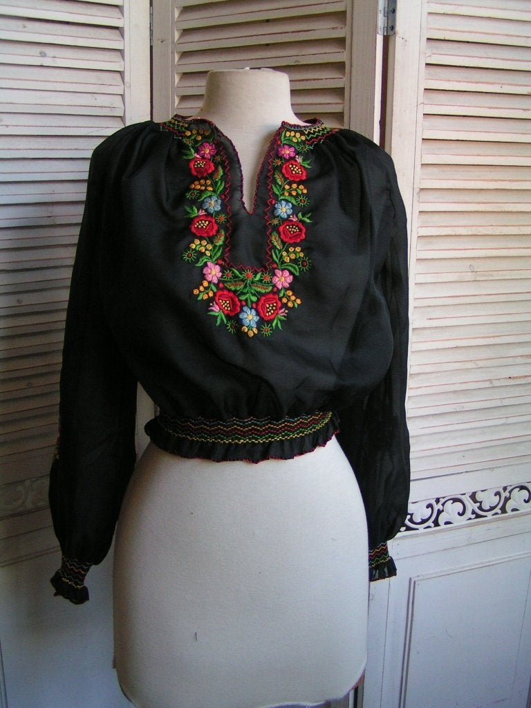 folklore vintage blouse maat 36 nr CC 817 ger onstage, Verzenden, Zo goed als nieuw, Maat 36 (S), Zwart