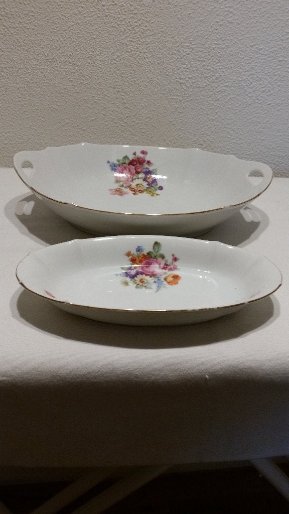 2 oude schalen met bloemenprint, Ophalen of Verzenden