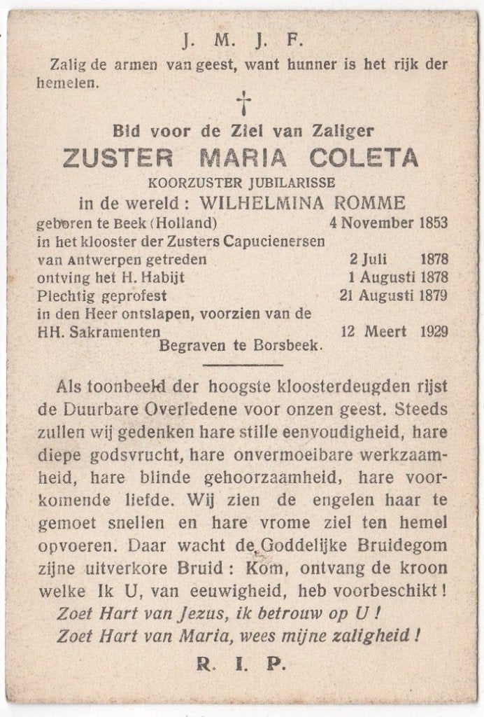zr. Wilhelmina Romme 1853 Beek + 1929 Antwerpen, 75 jaar, Verzenden