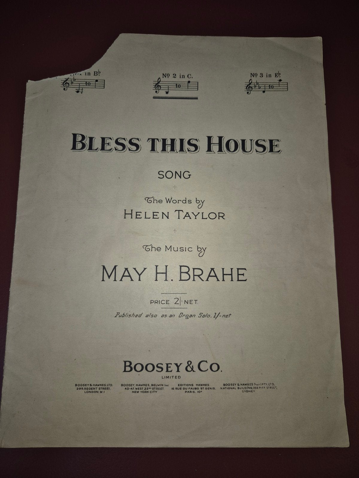 Bladmuziek 'Bless This House' - May H. Brahe, Muziek en Instrumenten, Bladmuziek, Gebruikt, Zang, Klassiek, Ophalen of Verzenden